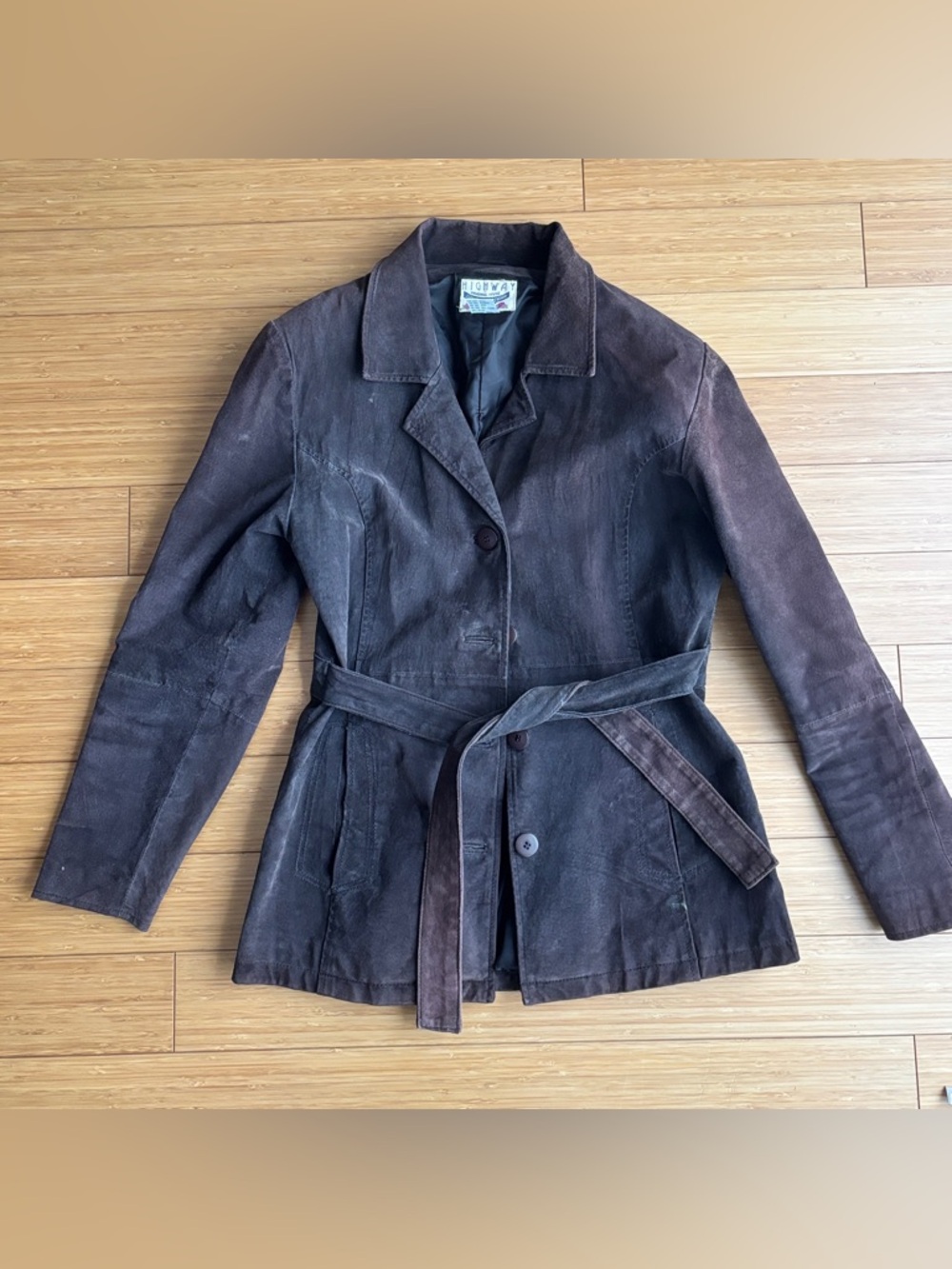 90s vintage brown suede belted jacket